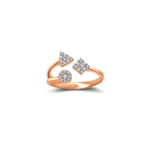 18k Gold Three Shape Diamond Open Ring - Genevieve Collection
