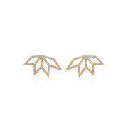 18k Gold Hollow Leaf Shape Diamond Earring - Genevieve Collection