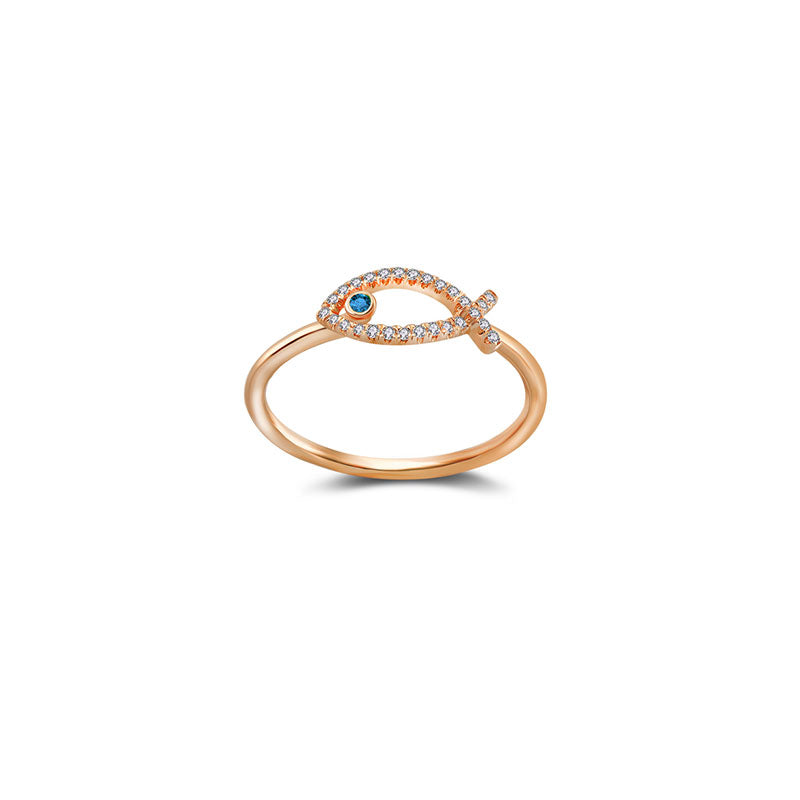 18k Gold Fish Shape Diamond Ring with Sapphire - Genevieve Collection