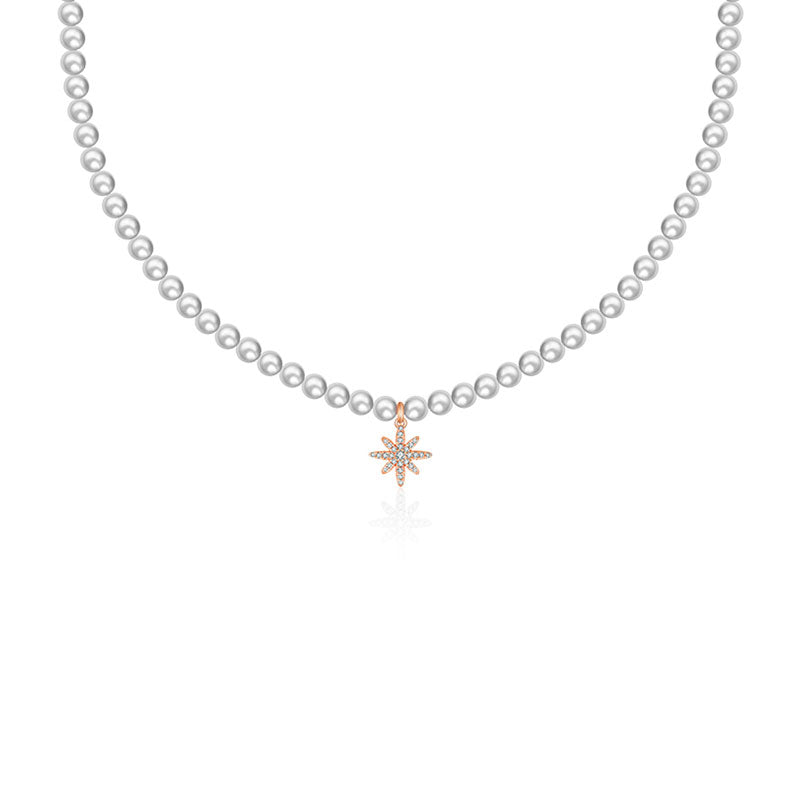 18k Gold Star Shape Diamond & Pearl Necklace - Genevieve Collection