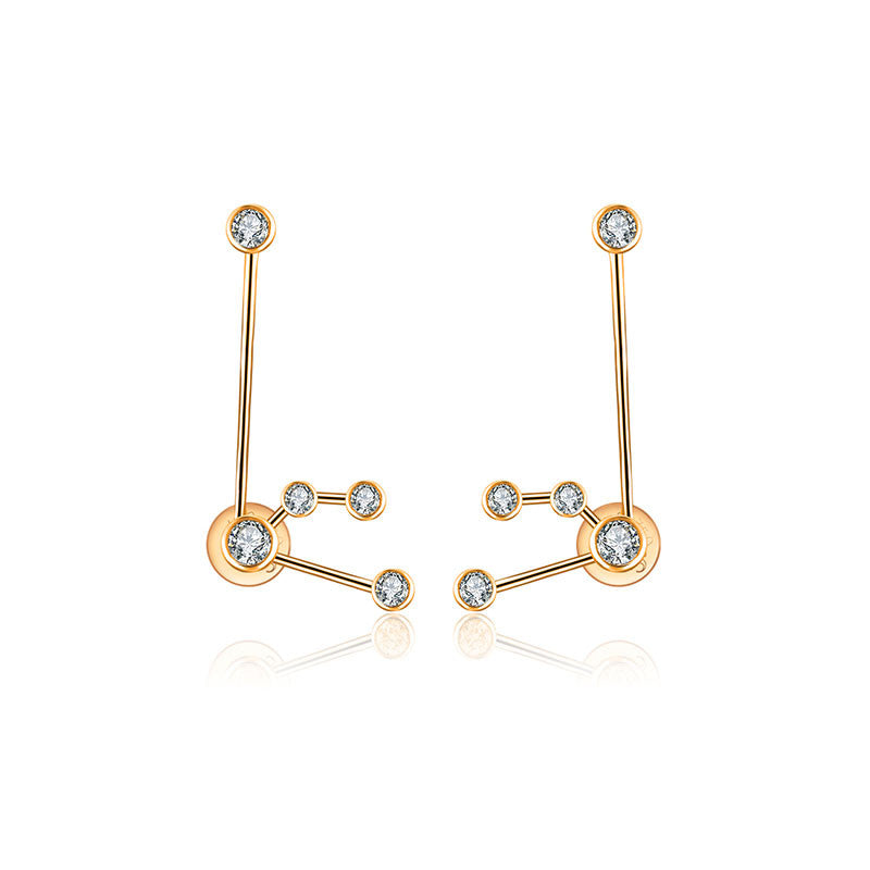 Aquarius Zodiac Constellation Earring 18k Gold & Diamond - Genevieve Collection