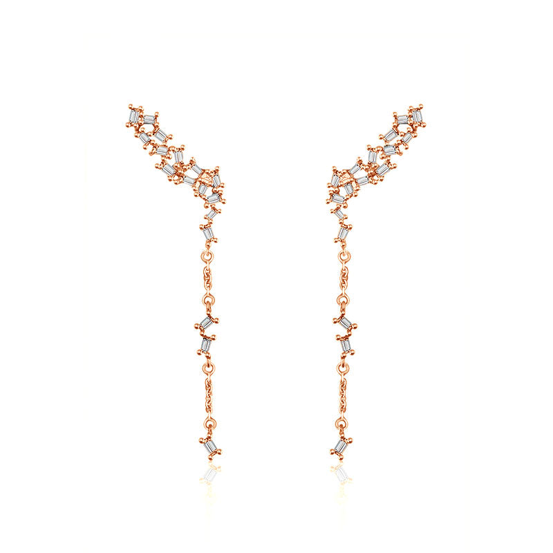 18k Gold Irregular Shape with Rectangle Diamond Dangle Earring - Genevieve Collection