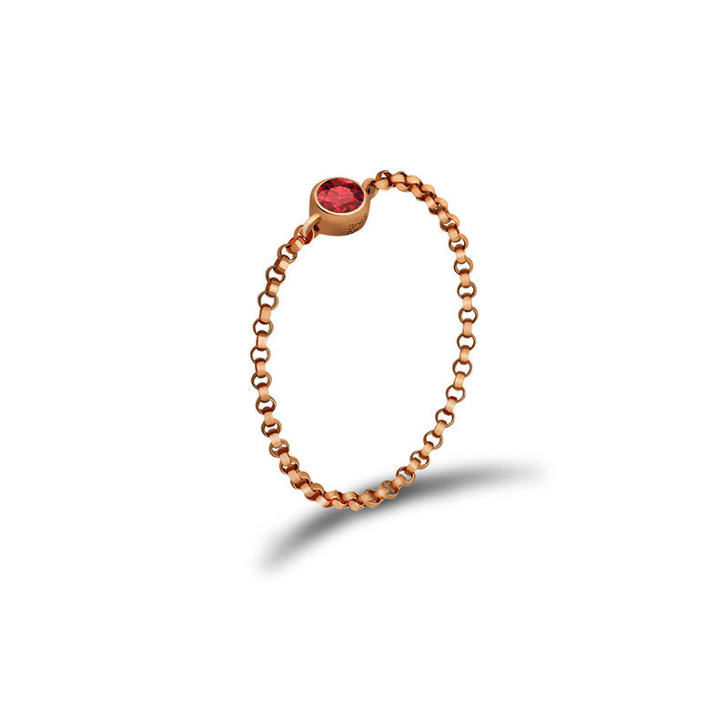 18k Gold January Birthstone Garnet Chain Ring - Genevieve Collection