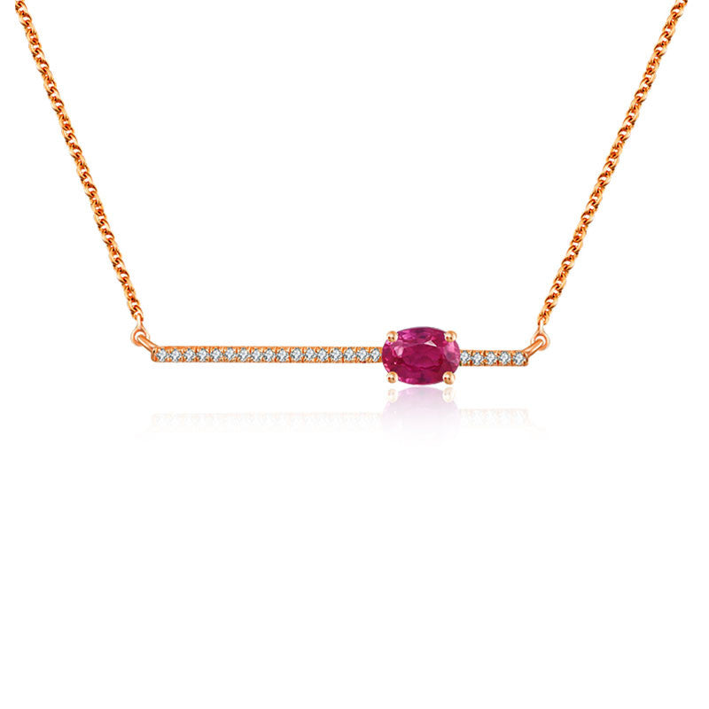 18k Gold Line Diamond Necklace with Ruby - Genevieve Collection