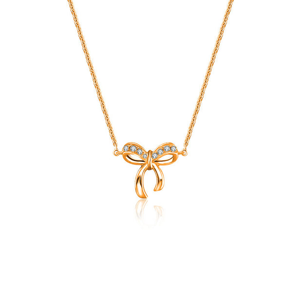 18k Gold Ribbon Bow Diamond Necklace - Genevieve Collection