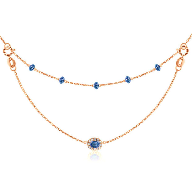 18k Gold 2 Ways By The Yard Sapphire Bead Necklace - Genevieve Collection