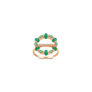 18k Gold 2 ways Beaded Emerald and Diamond Ring - Genevieve Collection