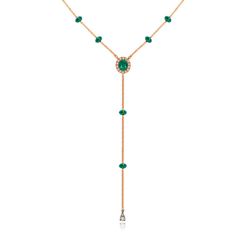 18k Gold By the Yard Emerald Dangle Necklace - Genevieve Collection