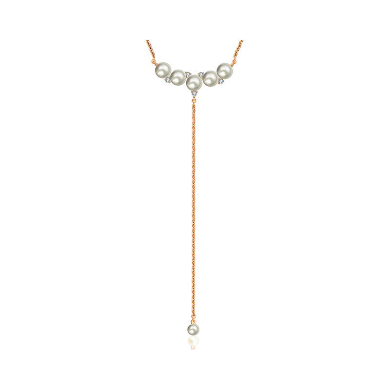 18k Gold Pearl Dangling Diamond Necklace - Genevieve Collection