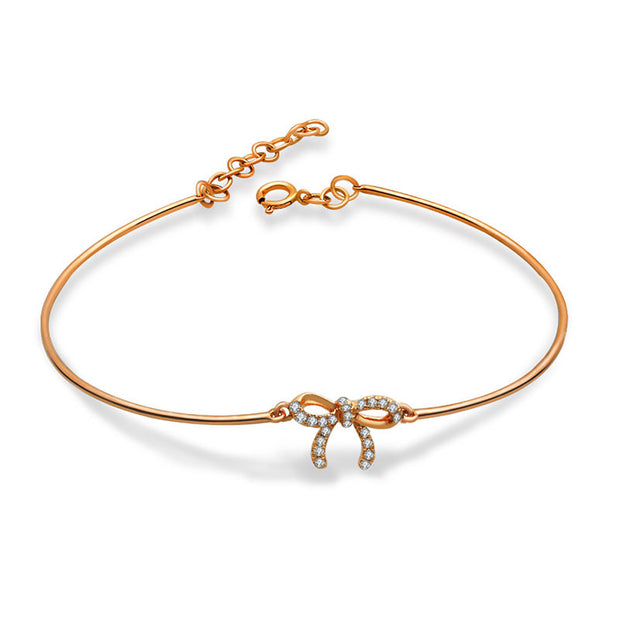 18k Gold Diamond Ribbon Bow Bangle - Genevieve Collection