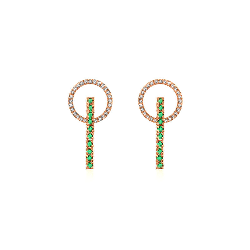 18k Gold Hollow Round Shape with Line Emerald Earring - Genevieve Collection