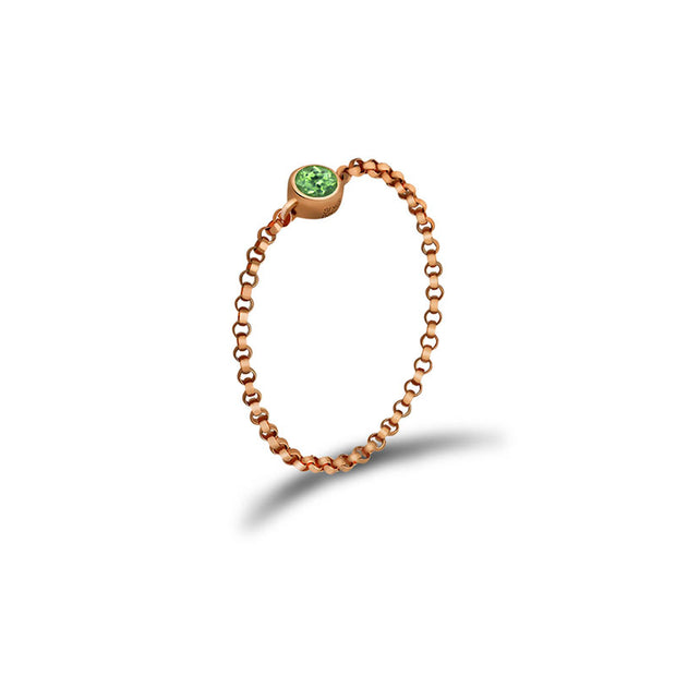 18k Gold August Birthstone Peridot Chain Ring - Genevieve Collection