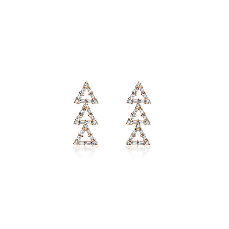 18k Gold Triple Hollow Triangle Diamond Earring - Genevieve Collection