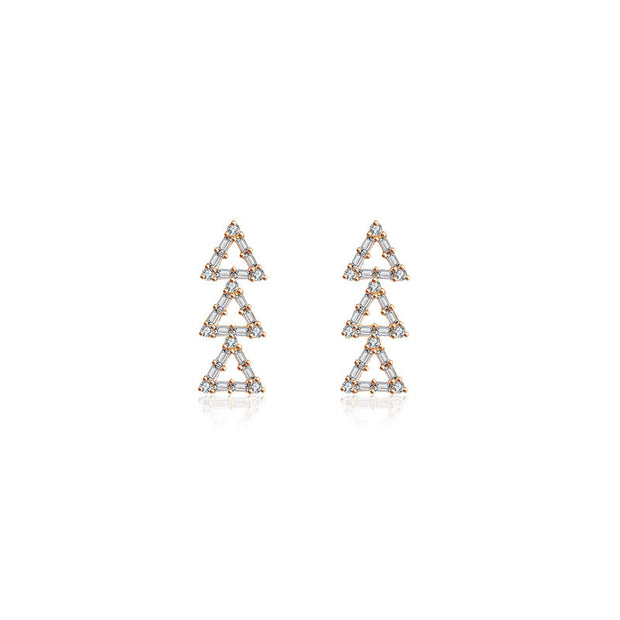 18k Gold Triple Hollow Triangle Diamond Earring - Genevieve Collection