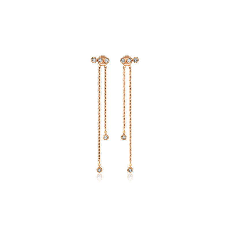 18k Gold Double Long Chain Diamond Earring - Genevieve Collection