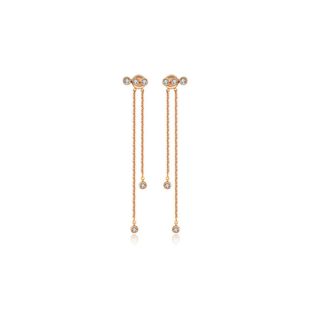 18k Gold Double Long Chain Diamond Earring - Genevieve Collection