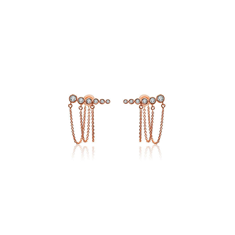 18k Gold Triple Chain Diamond Earring - Genevieve Collection