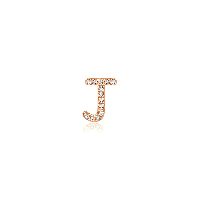 18k Gold Initial Letter "J" Diamond Pandent + Necklace - Genevieve Collection