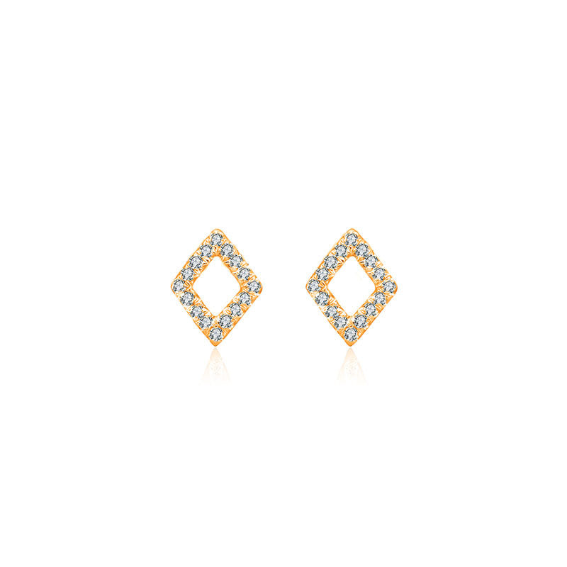 18k Gold Hollow Diamond Shape Diamond Earring - Genevieve Collection