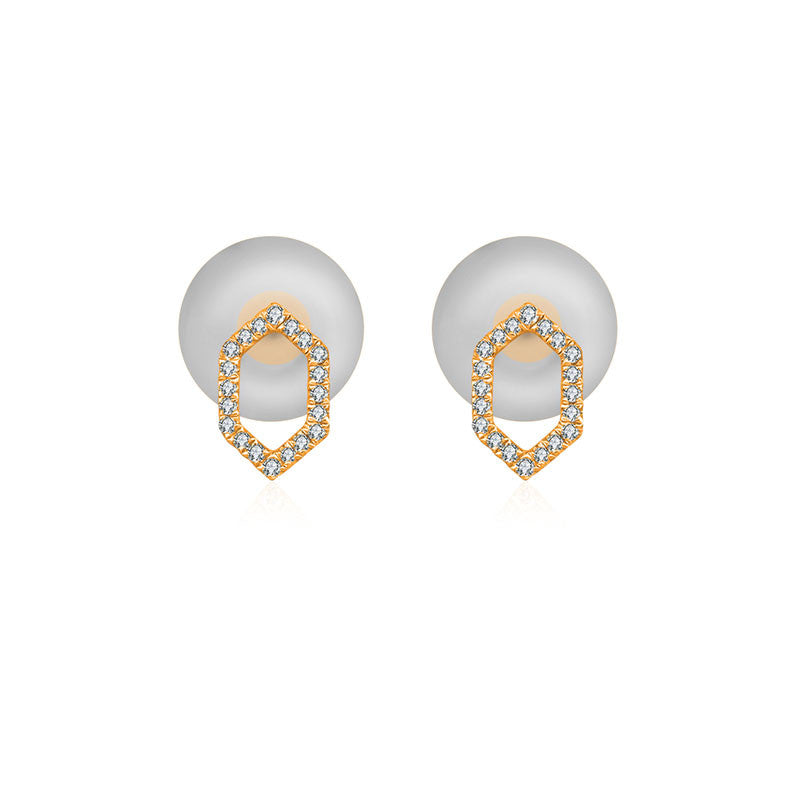 18k Gold Hollow Hexagonal Diamond Earring - Genevieve Collection