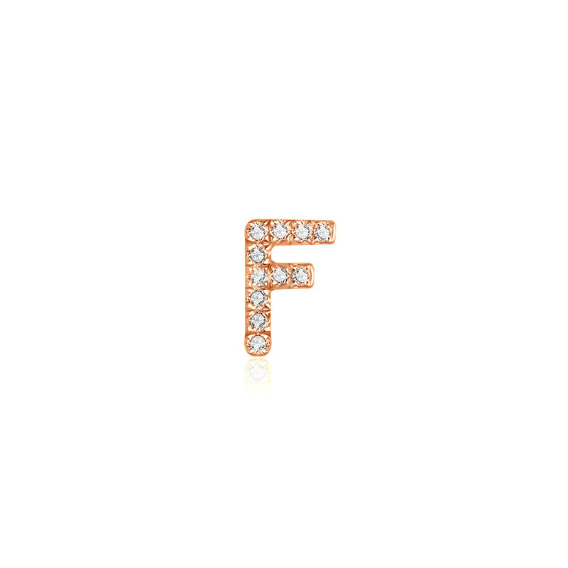 18k Gold Initial Letter "F" Diamond Pandent + Necklace - Genevieve Collection