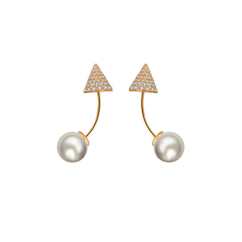 18k Gold 2 Ways Pearl Diamond Earring in Cone Shape - Genevieve Collection