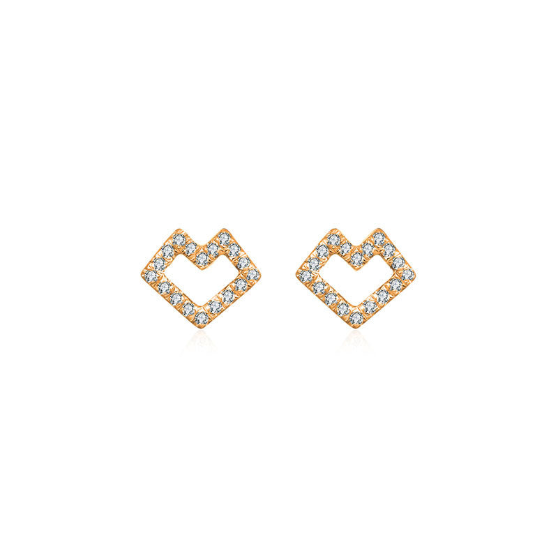 18k Gold Hollow Heart Shape Diamond Earring - Genevieve Collection