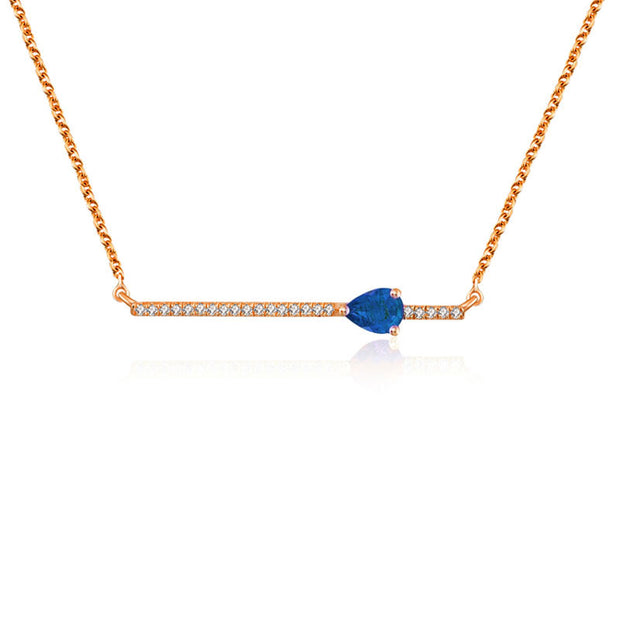 18k Gold Line Diamond Necklace with Drop Shape Sapphire - Genevieve Collection