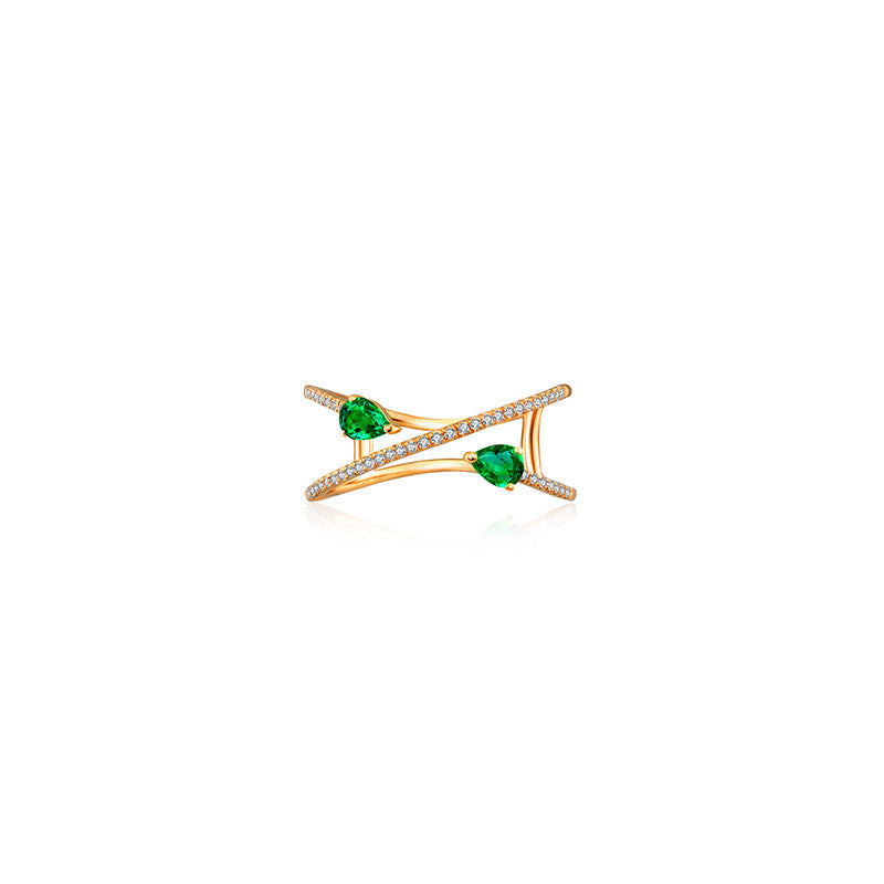 18k Gold Emerald Arrow Spiral Diamond Ring - Genevieve Collection