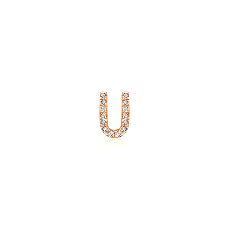 18k Gold Initial Letter "U" Diamond Pandent + Necklace - Genevieve Collection