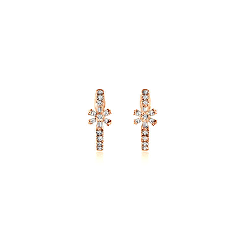 18k Gold Hoop Diamond Earring with Flower Pattern - Genevieve Collection