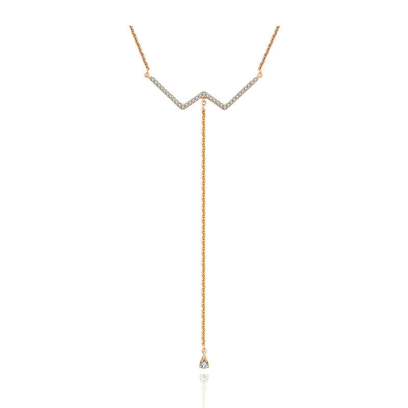 18k Gold W Shape Dangling Diamond Necklace - Genevieve Collection