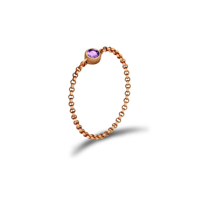 18k Gold June Birthstone Light Amethyst Chain Ring - Genevieve Collection