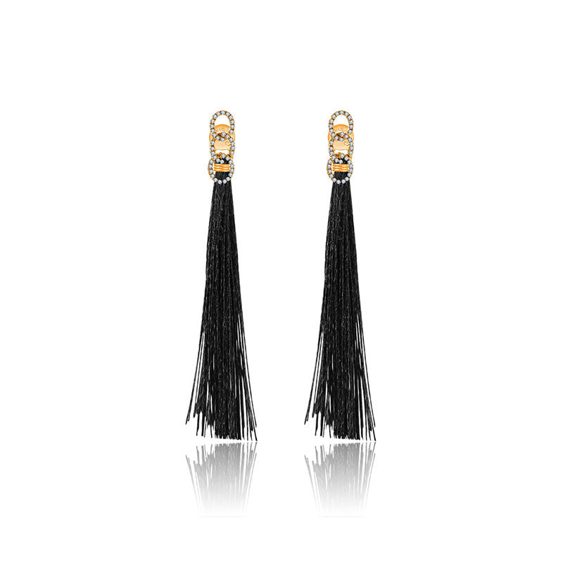 18k Gold Chain Shape Tassel Diamond Earring - Genevieve Collection