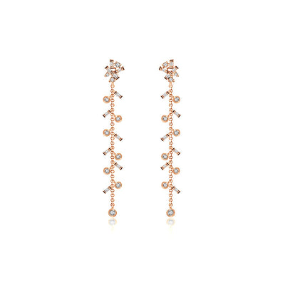 18k Gold Weeping Willow Dangle Diamond Earring - Genevieve Collection