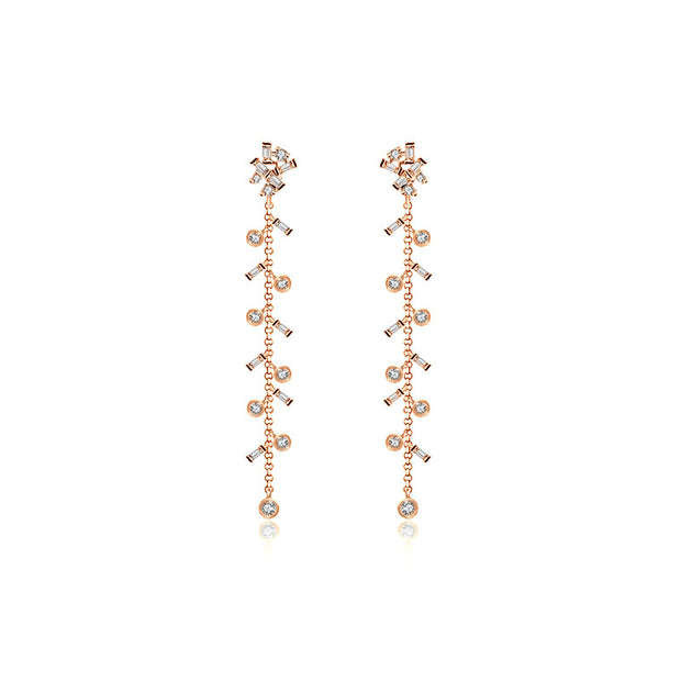 18k Gold Weeping Willow Dangle Diamond Earring - Genevieve Collection