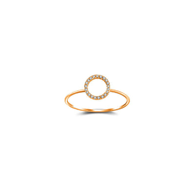 18k Gold Hollow Round Pave Diamond Ring - Genevieve Collection