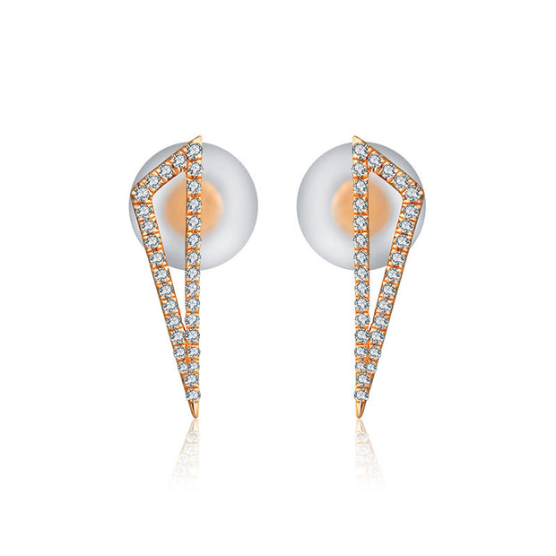 18k Gold Hollow Triangle Diamond Earring - Genevieve Collection