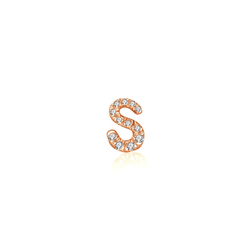 18k Gold Initial Letter "S" Diamond Pandent + Necklace - Genevieve Collection