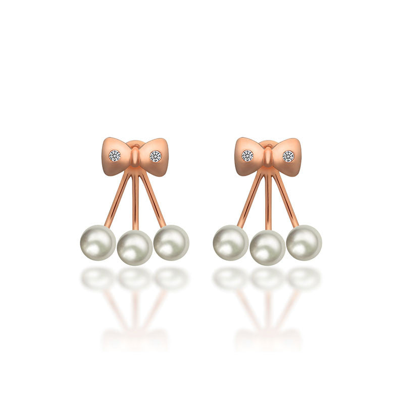 18k Gold Diamond Bow With Pearl Ear Jacket Earring - Genevieve Collection