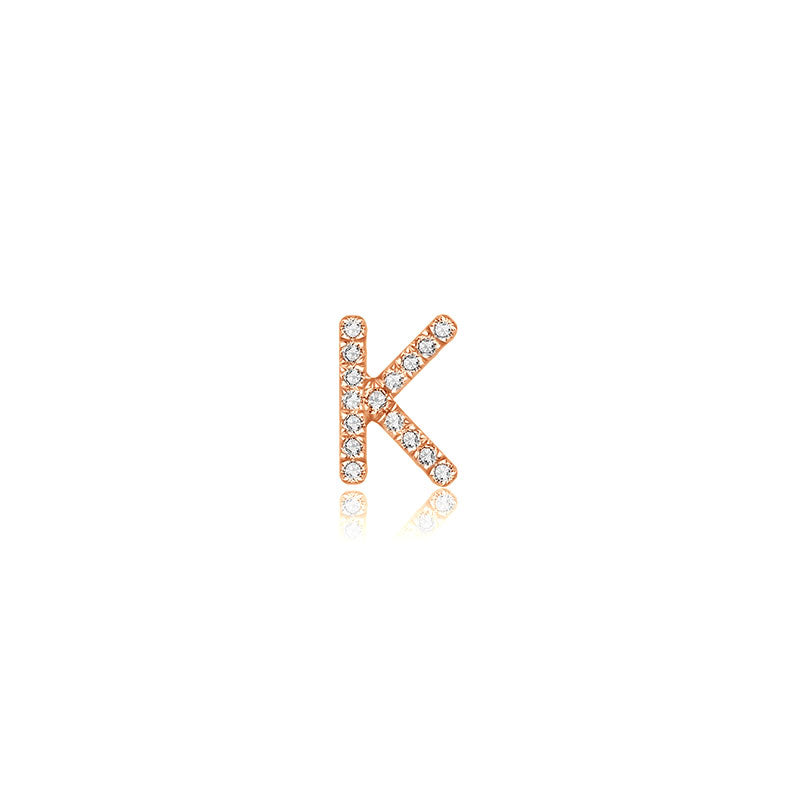 18k Gold Initial Letter "K" Diamond Pandent + Necklace - Genevieve Collection