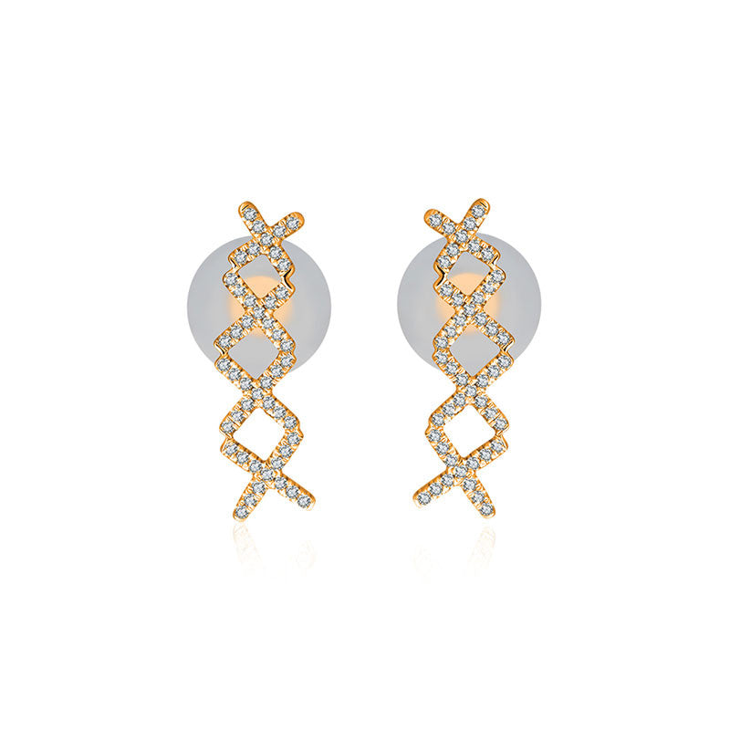 18k Gold Quadruple Cross Diamond Earring - Genevieve Collection