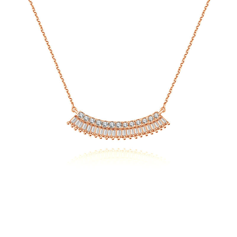 18k Gold Curve Shape with Rectangle Diamond Necklace - Genevieve Collection