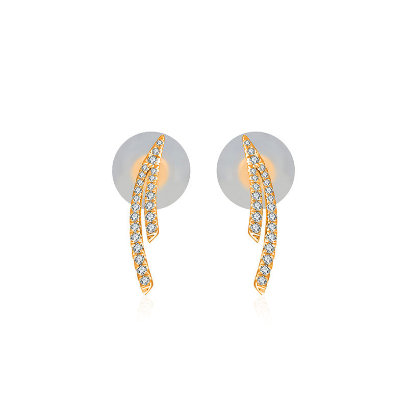 18k Gold Double Curve Diamond Earring - Genevieve Collection