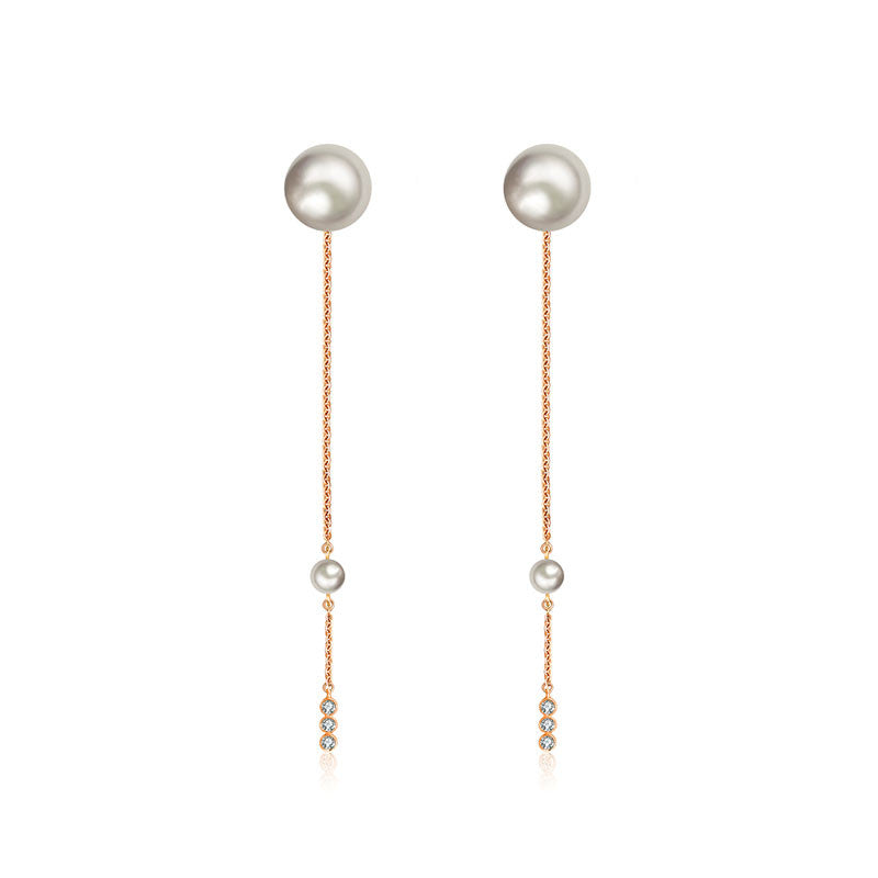 18k Gold Chain Diamond Earring With Pearl - Genevieve Collection