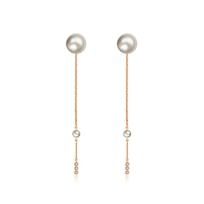 18k Gold Chain Diamond Earring With Pearl - Genevieve Collection