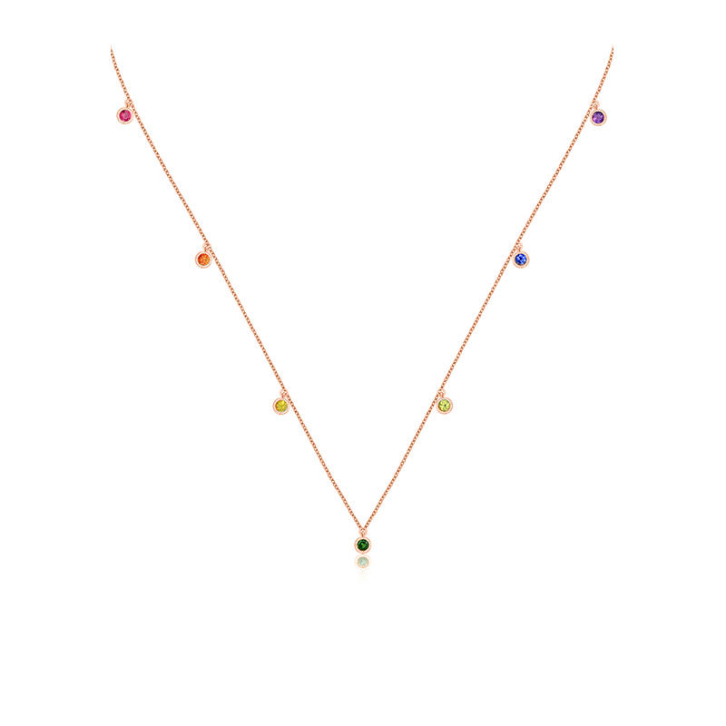 18k Gold Raindow Color Gemstone Necklace / Choker - Genevieve Collection