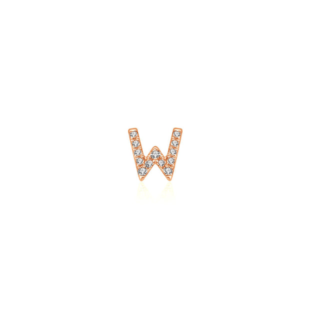 18k Gold Initial Letter "W" Diamond Pandent + Necklace - Genevieve Collection