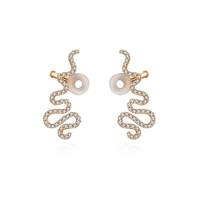 18k Gold Long Snake Shape Diamond Earring - Genevieve Collection