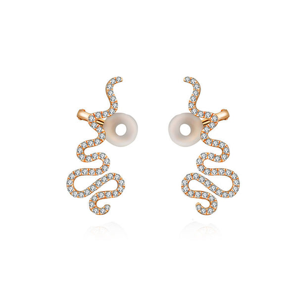 18k Gold Long Snake Shape Diamond Earring - Genevieve Collection